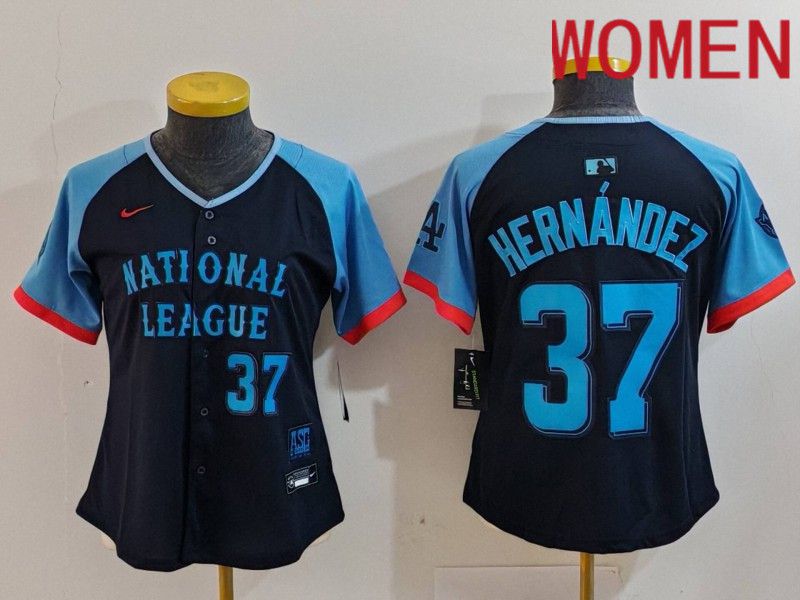 Women Los Angeles Dodgers 37 Hernandez Blue All star 2024 Nike MLB Jersey style 5